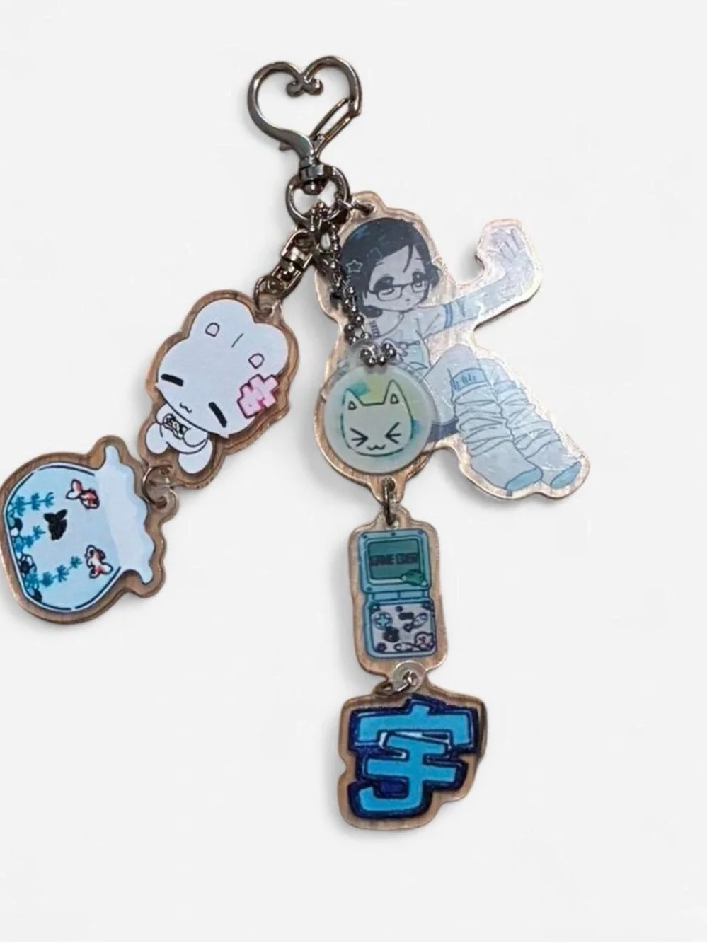 Cute Blue Pastel gamer girl Charm Keychain